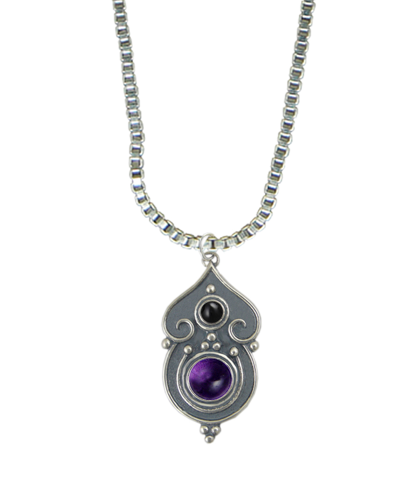Sterling Silver Necklace Amethyst And Black Onyx
